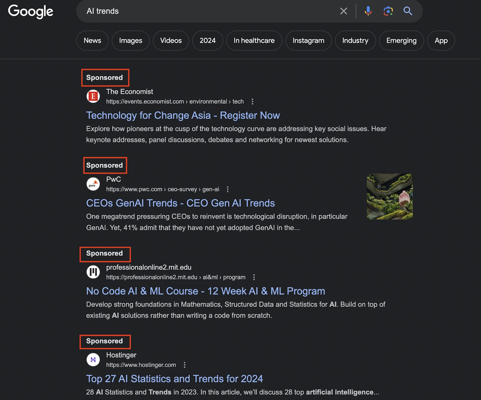 Example of search engine advertising