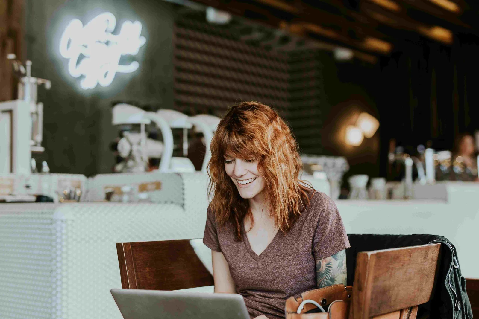 A woman reading an online blog topic