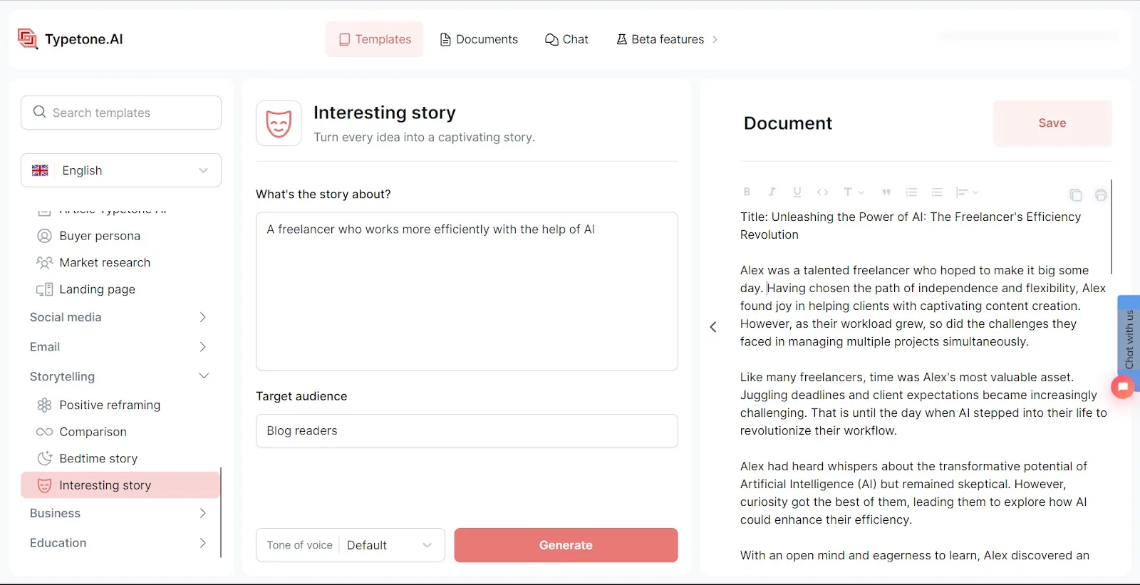 Use storytelling with Typetone AI for your blog topic