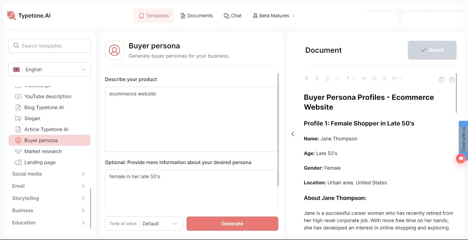 Generate buyer personas with Typetone AI to perfect your blog topic