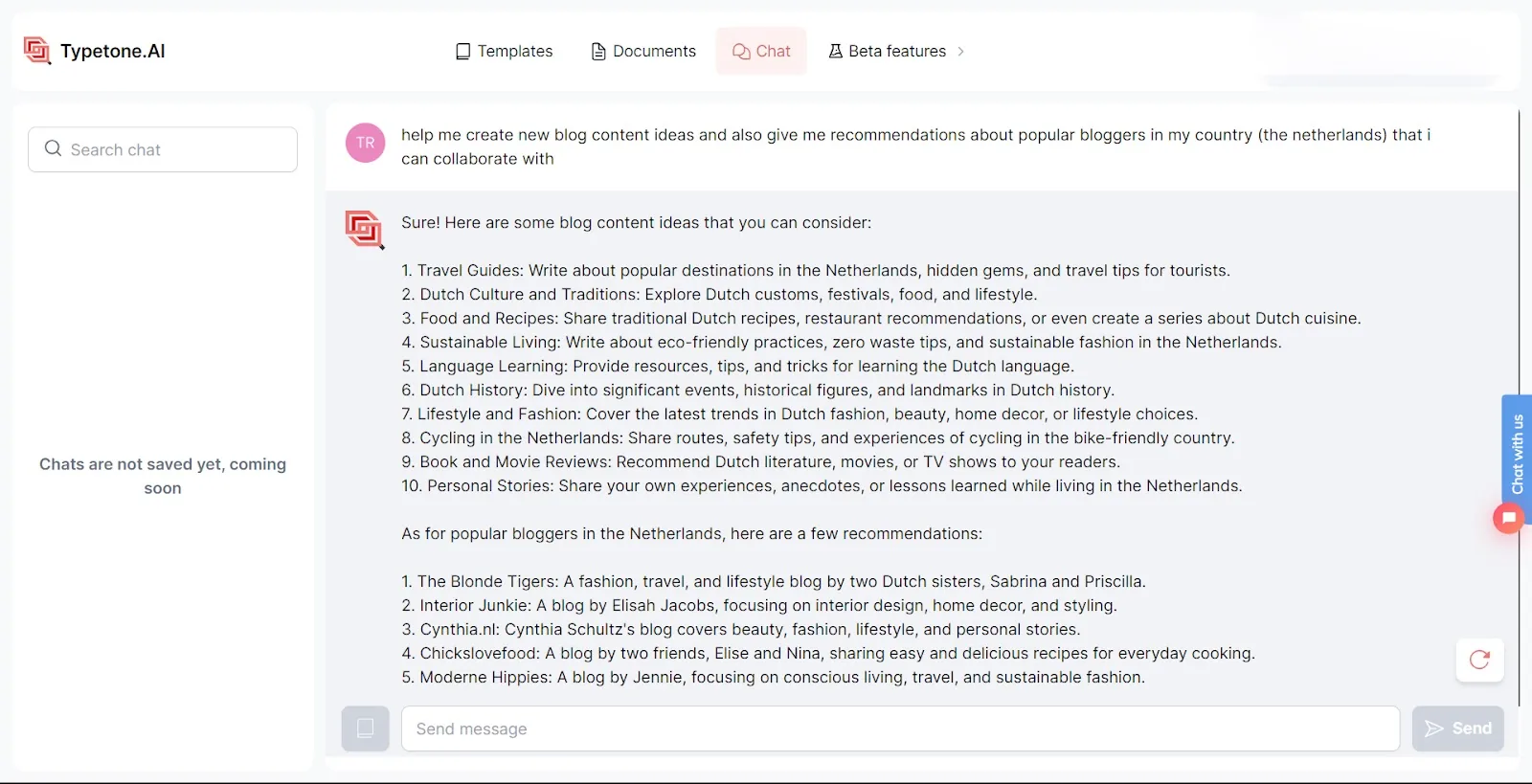 Ask Typetone Chat to help find collaboration for blog topics