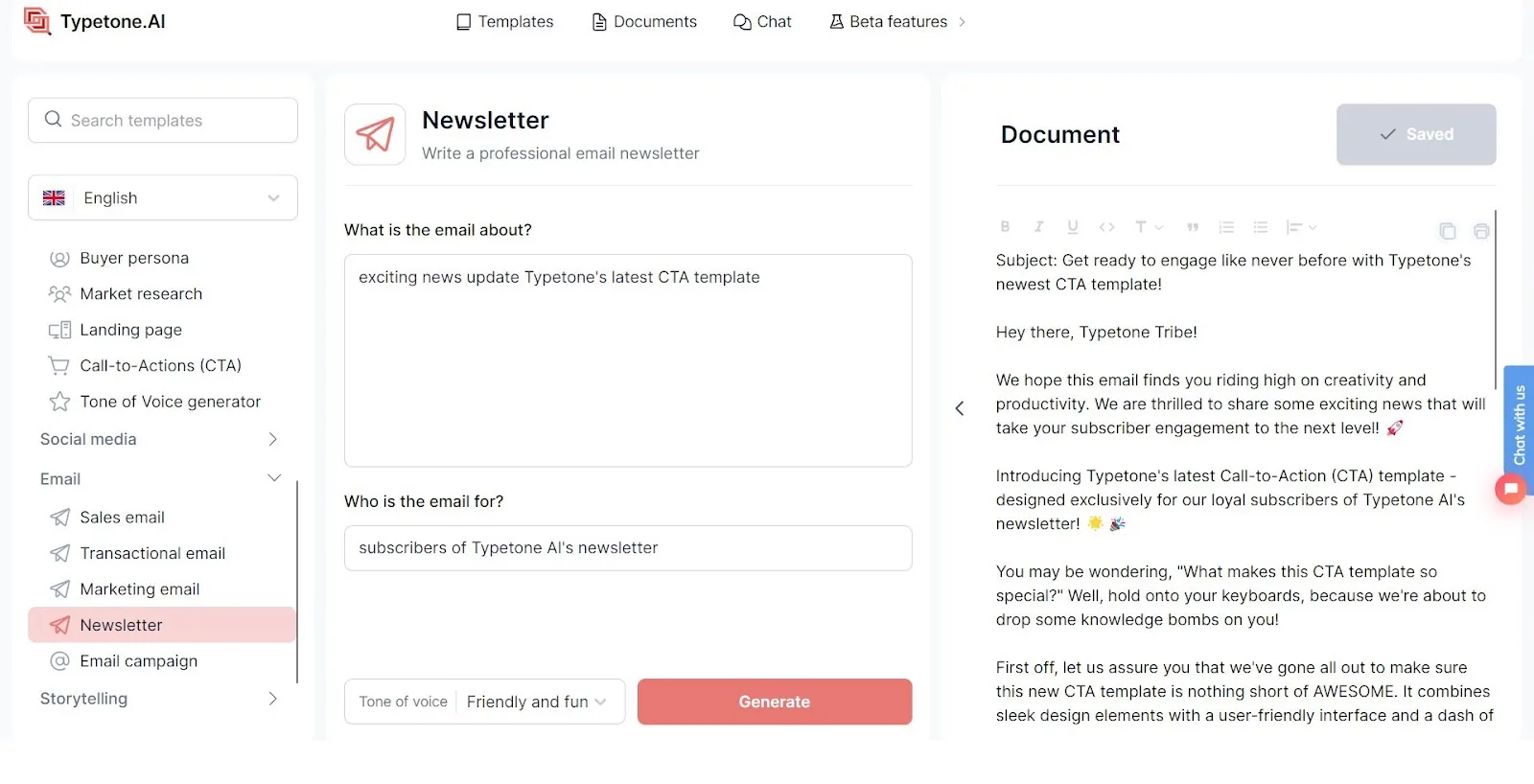Call-to-action examples in newsletters in Typetone AI template