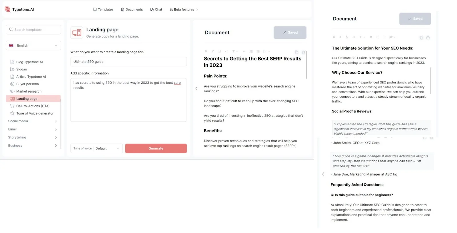 Landing page Call-to-action example