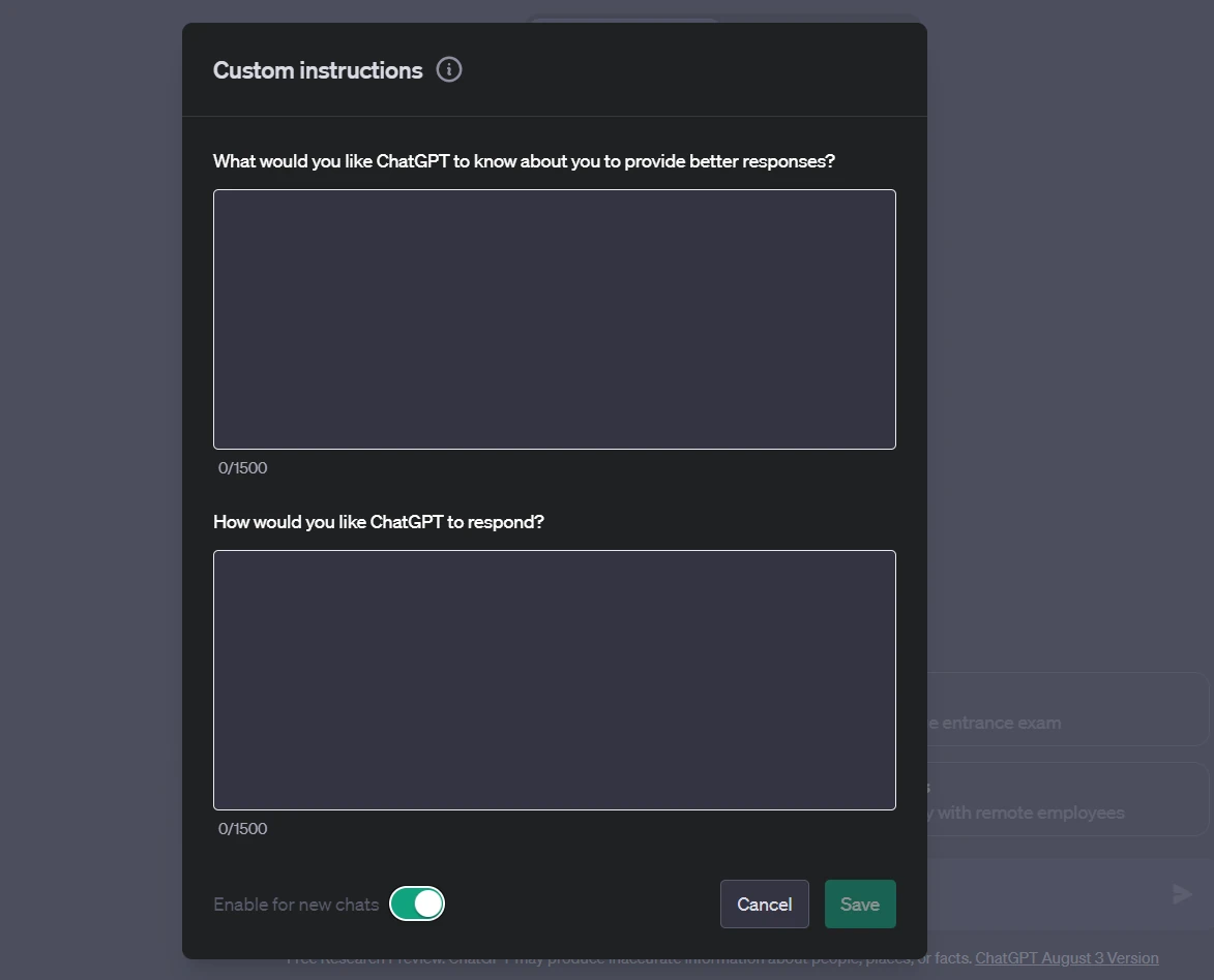 Custom instructions de ChatGPT