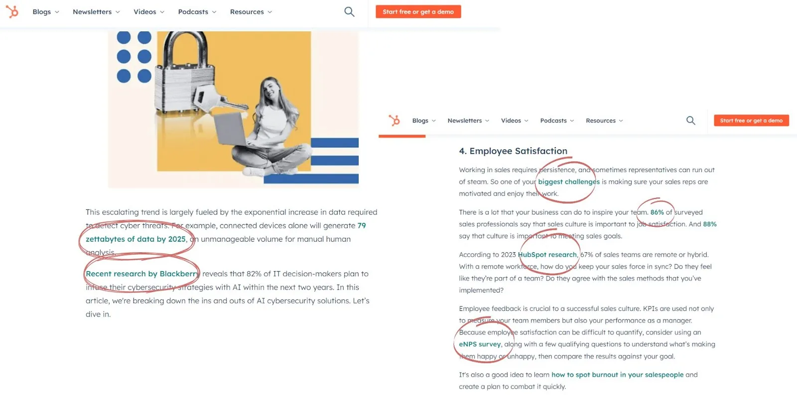 Hubspot's blog met verschillende backlinks.