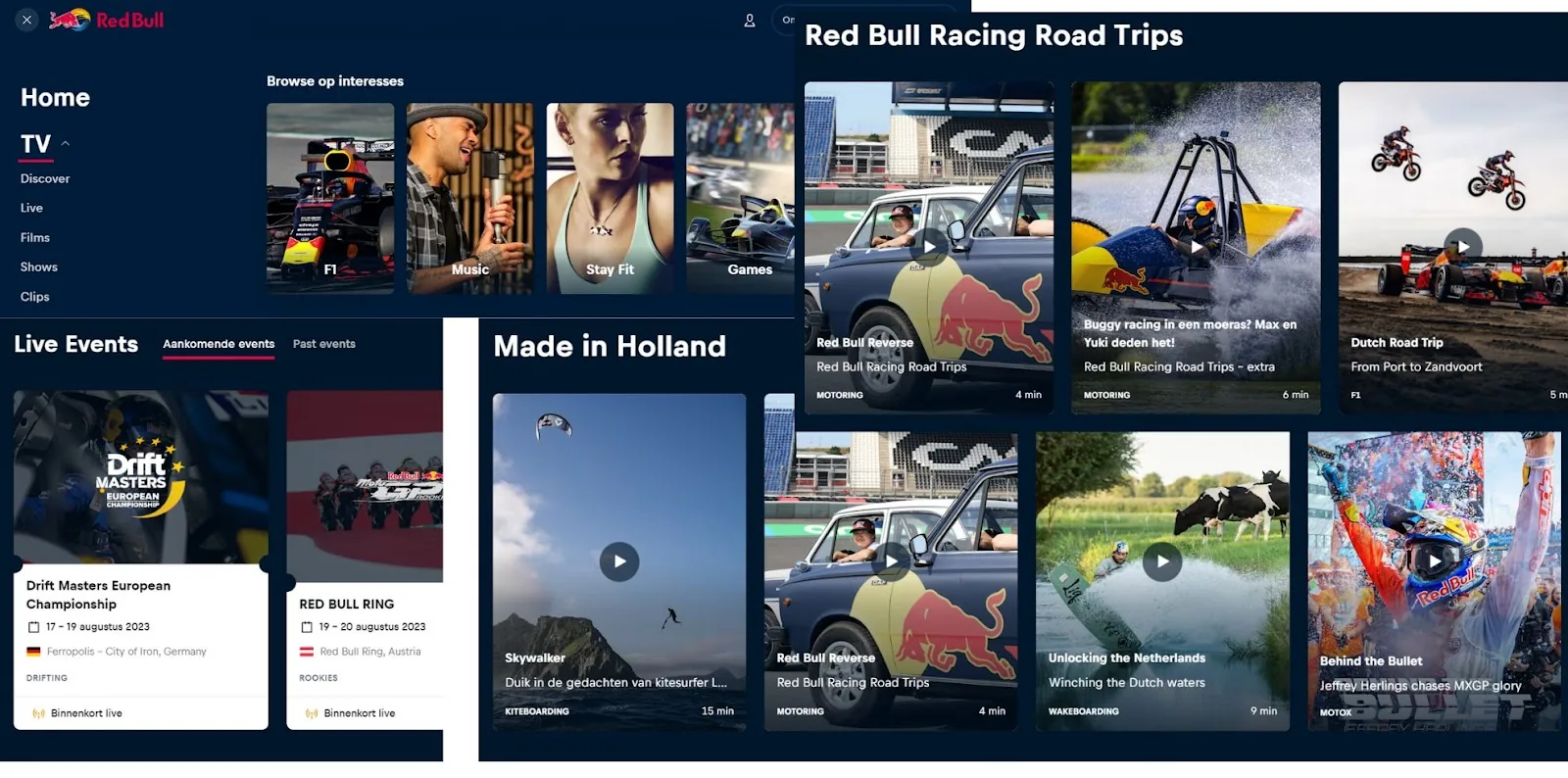 content marketing voorbeeld: Redbull's website en hun content op het platform.