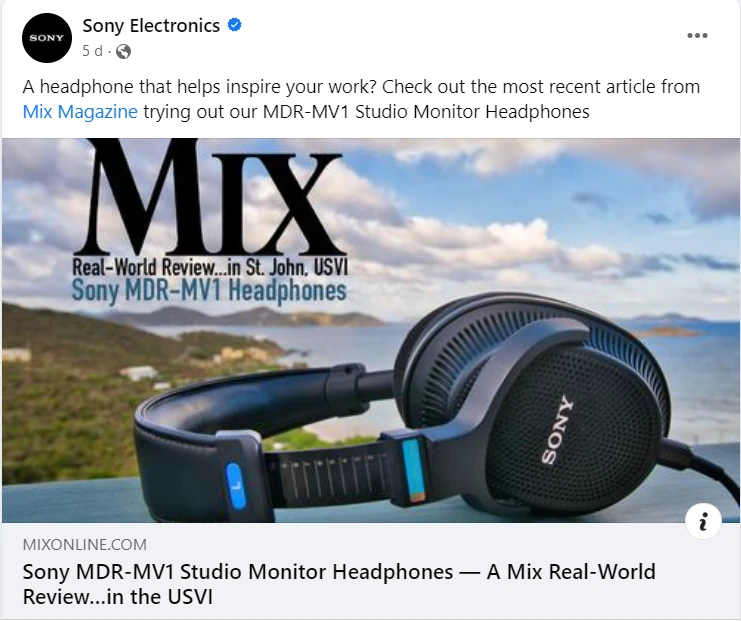 Eksempel på Sony Electronics Facebook-annonce