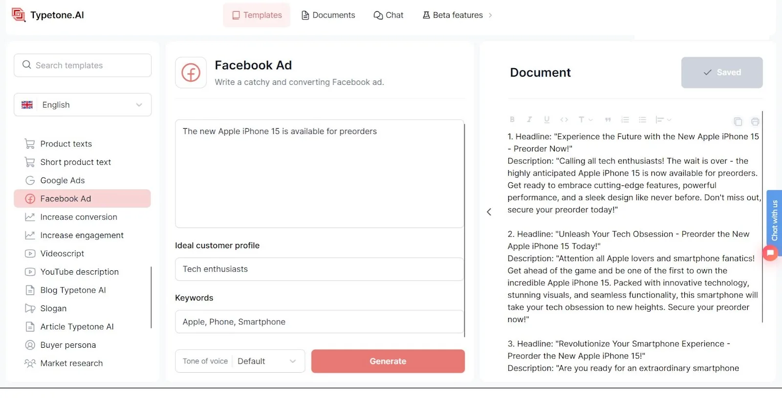 Typetone AI-skabelon til Facebook-annonceopslag