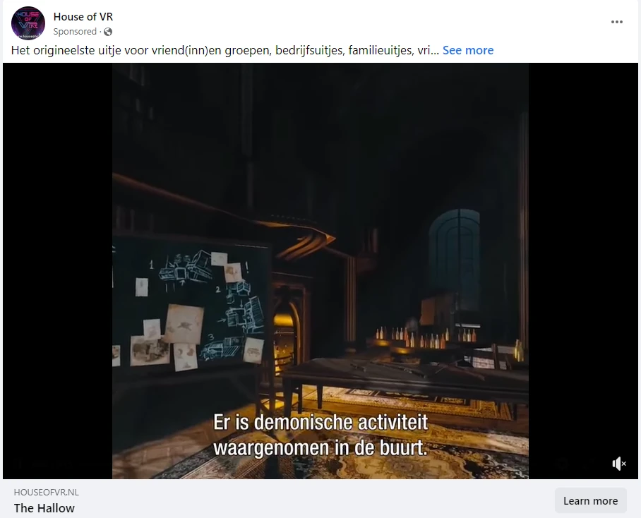 Eksempel på House of VR Facebook-annonce