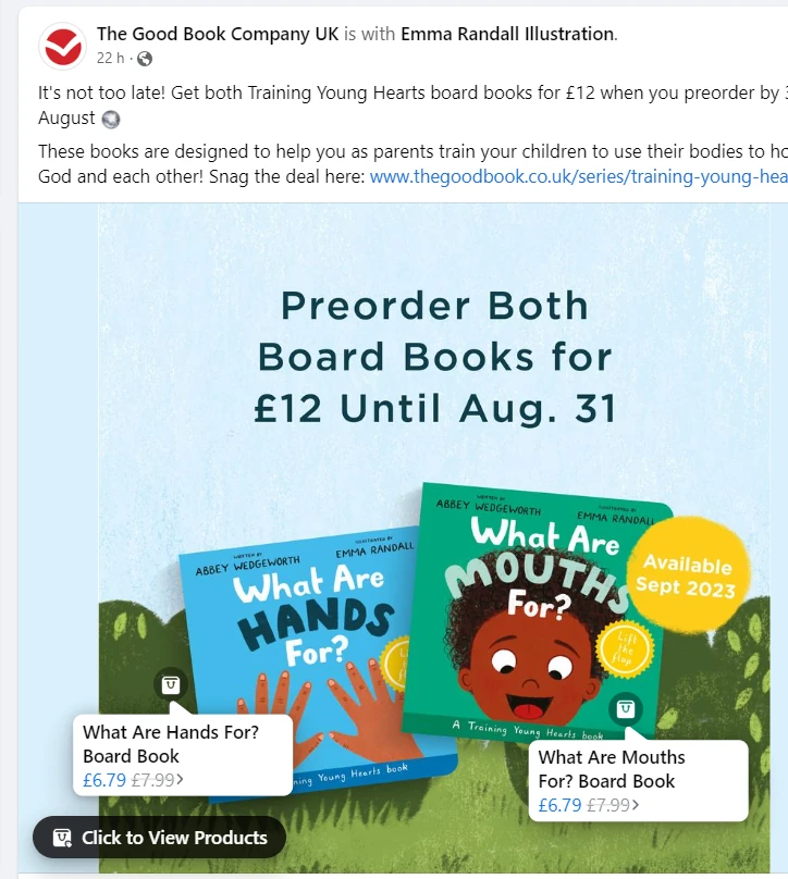 Eksempel på The Good Book Company Facebook-annonce