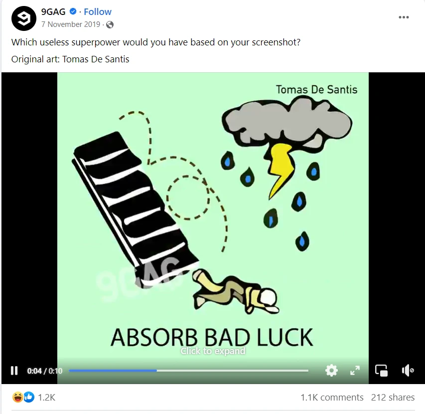 Eksempel på 9GAG Facebook-annonce