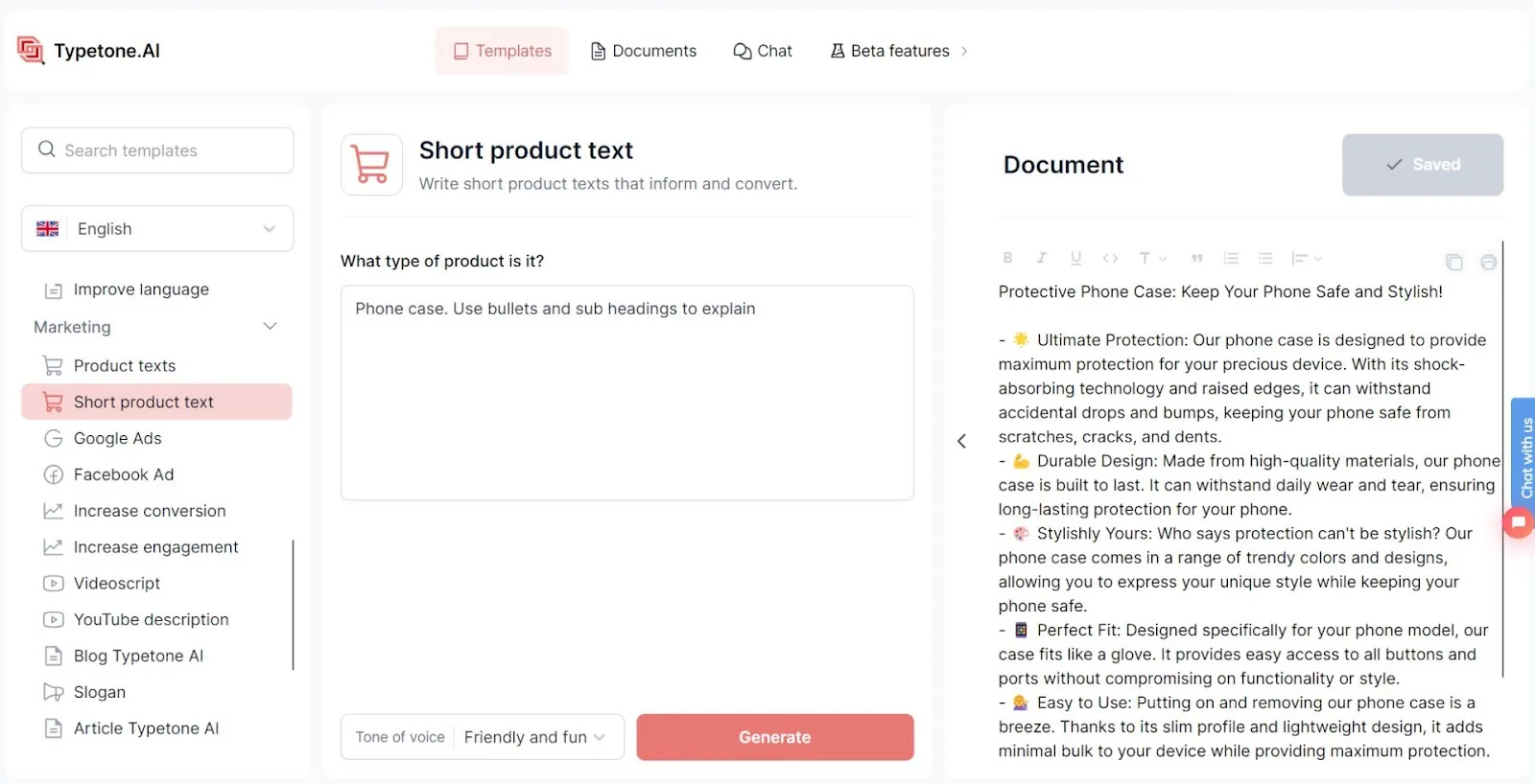 contenttemplate om korte productteksten te maken