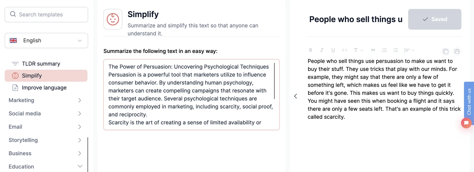 Ejemplo de texto simplificado con Typetone AI