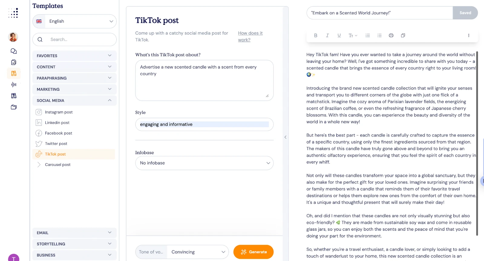 Modèle de publication TikTok Typetone.AI