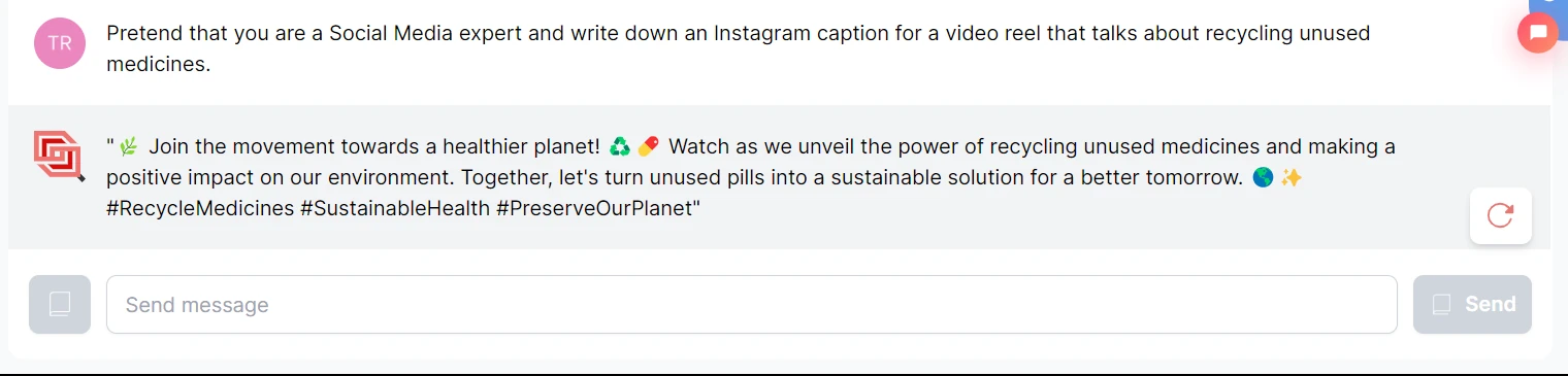 prompting in de Typetone-chat voor het genereren van social media-captions