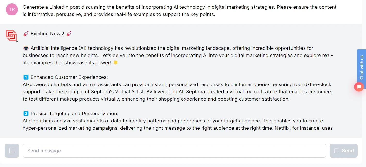 Prompting in de Typetone-chat voor het genereren van een LinkedIn-post