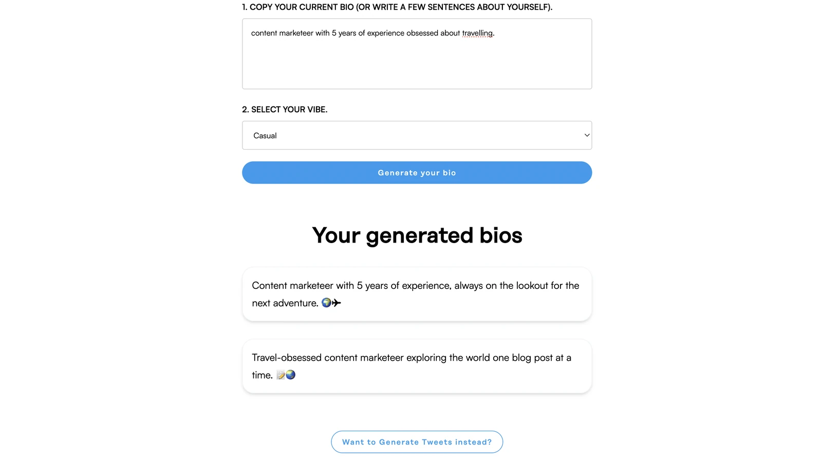 Bio generator for Twitter
